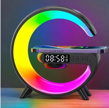 Multifunction Wireless Charger Stand Pad RGB Light Alarm Clock Speaker